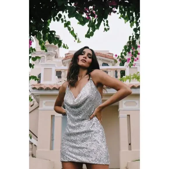 jay godfrey baldwin sequin mini dress Jay Godfrey Baldwin Cowl Neck Mini Dress